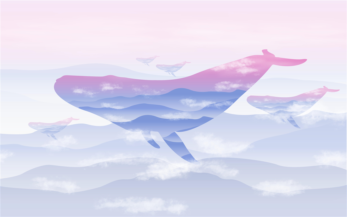 Фотошпалери кит ковзає серед хмар