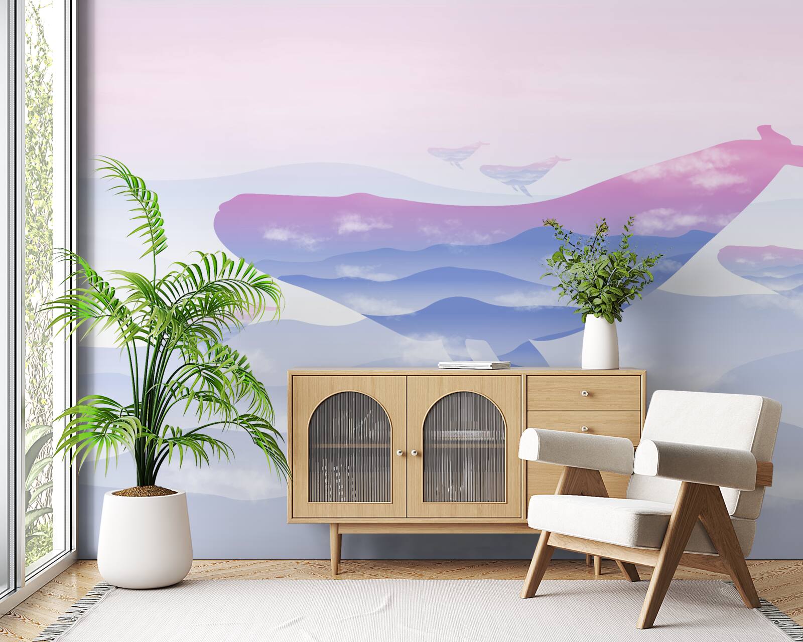 Фотошпалери кит ковзає серед хмар