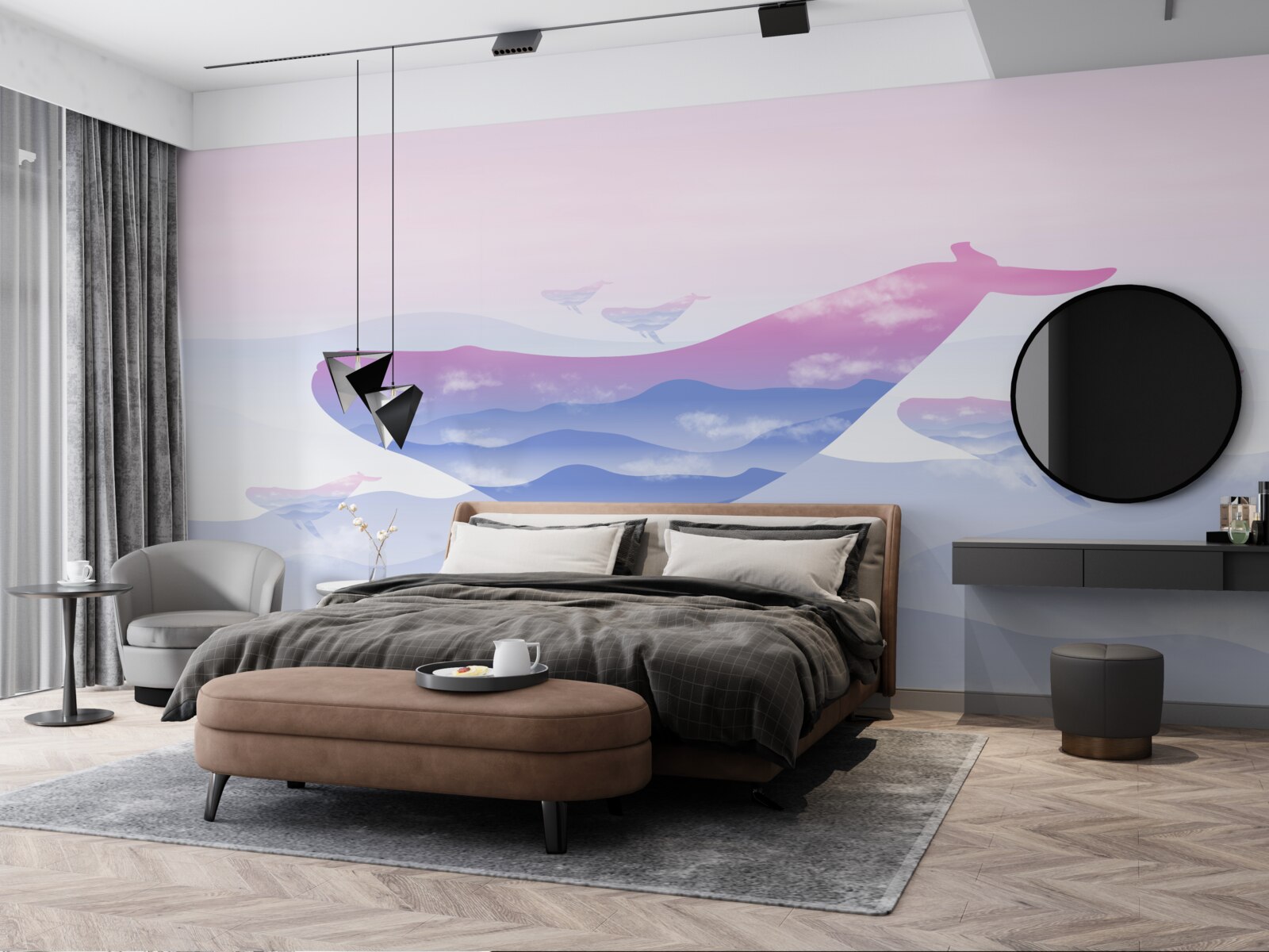 Фотошпалери кит ковзає серед хмар