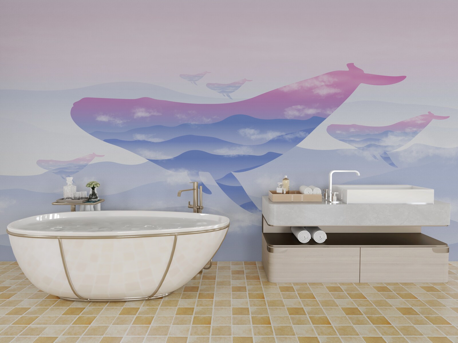 Фотошпалери кит ковзає серед хмар