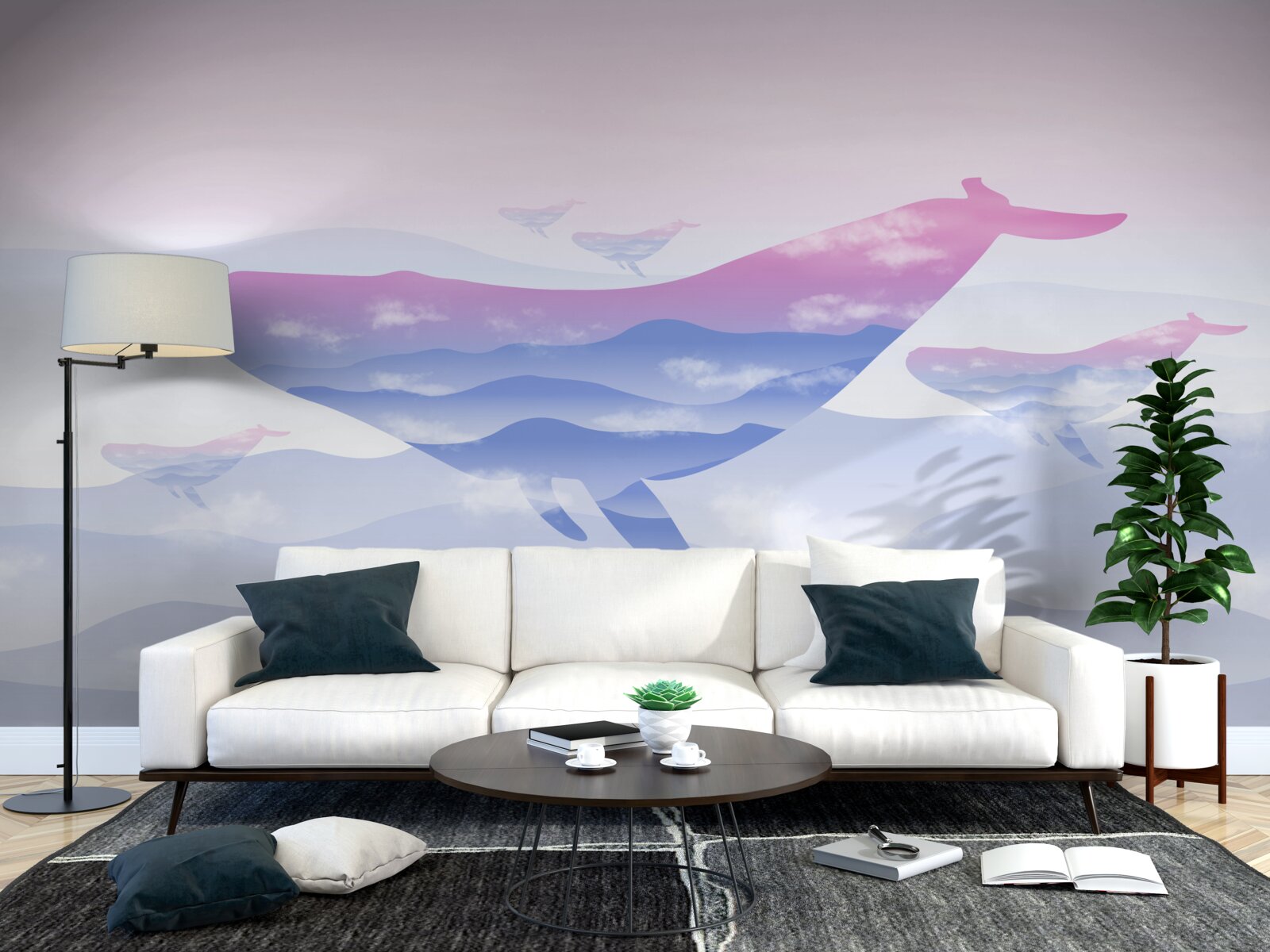 Фотошпалери кит ковзає серед хмар