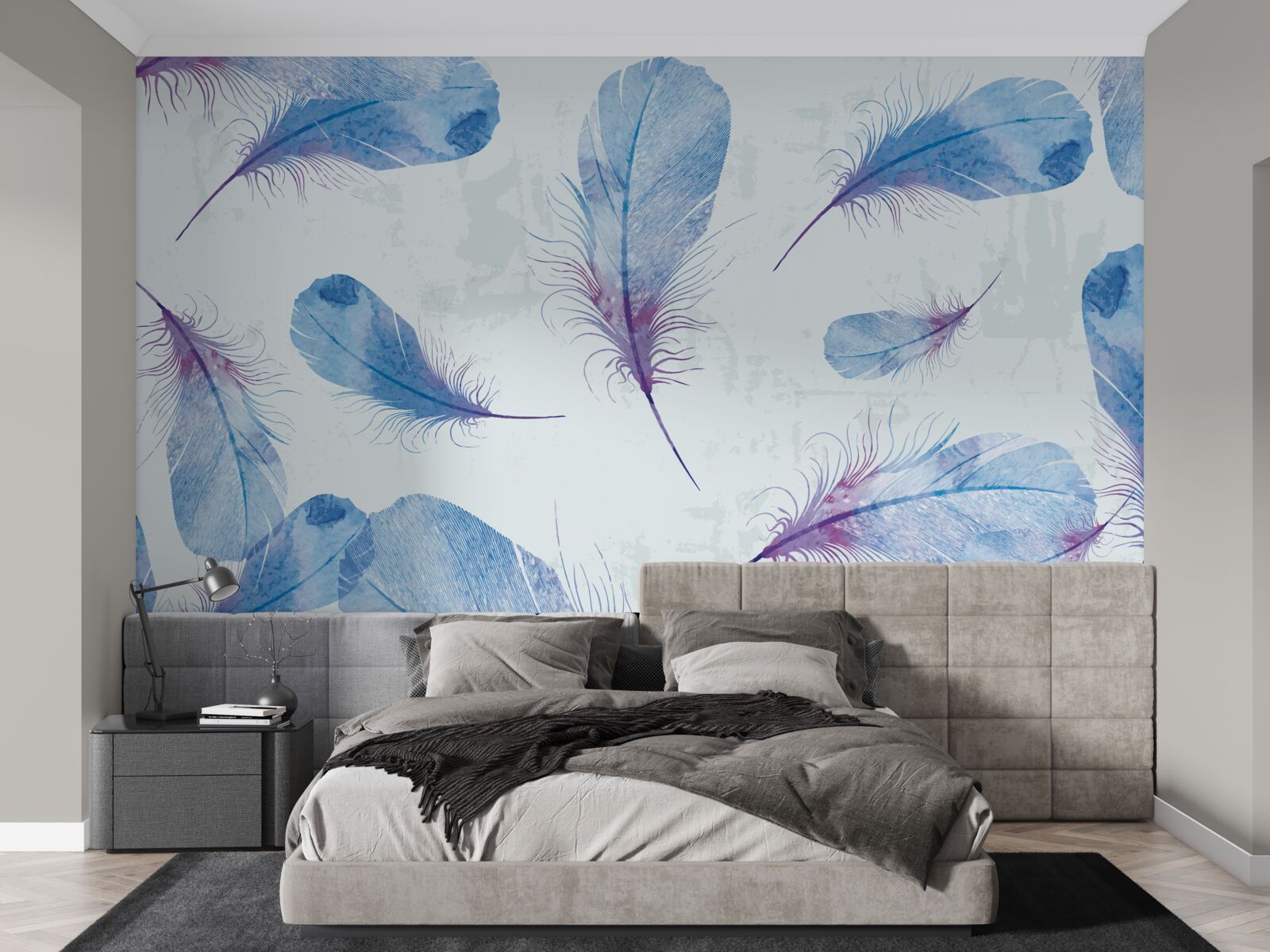 Фотошпалери синє пір'я на білому тлі