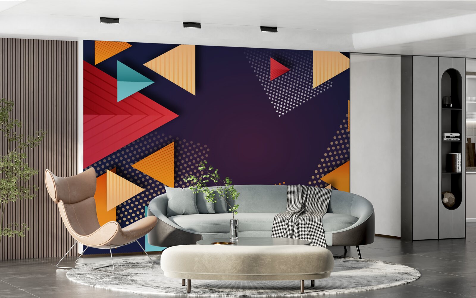 Фотошпалери трикутники різних відтінків на фіолетовому тлі