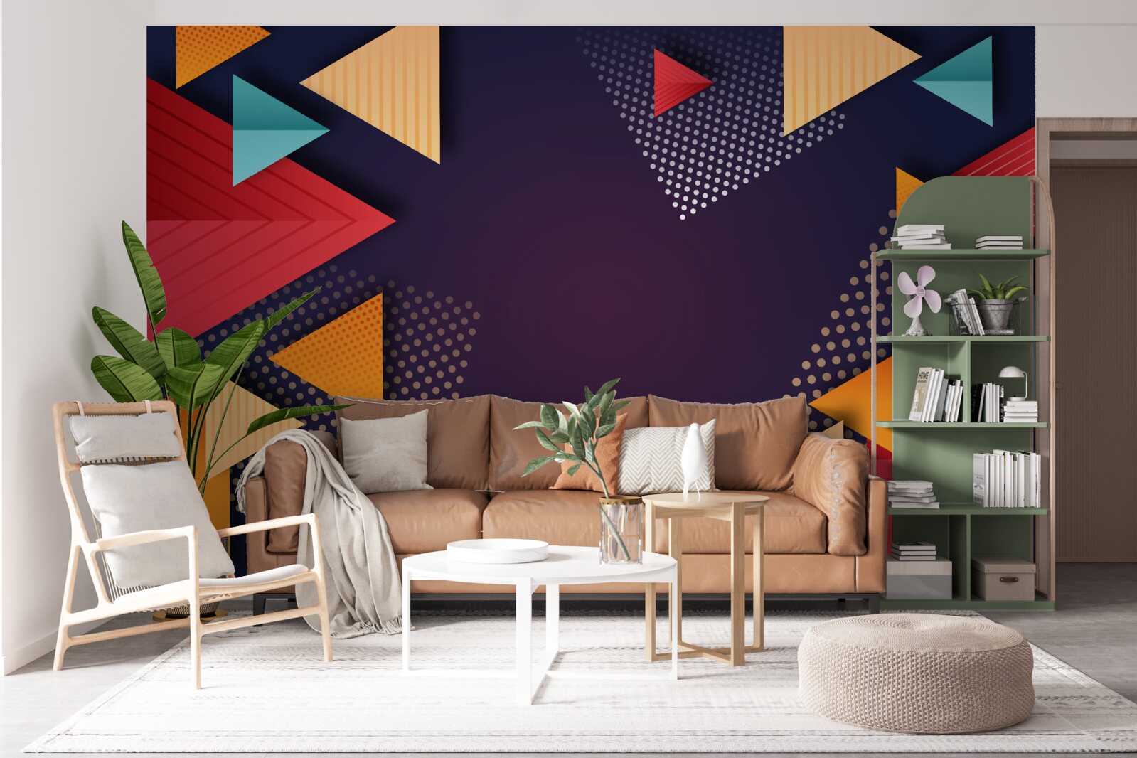 Фотошпалери трикутники різних відтінків на фіолетовому тлі