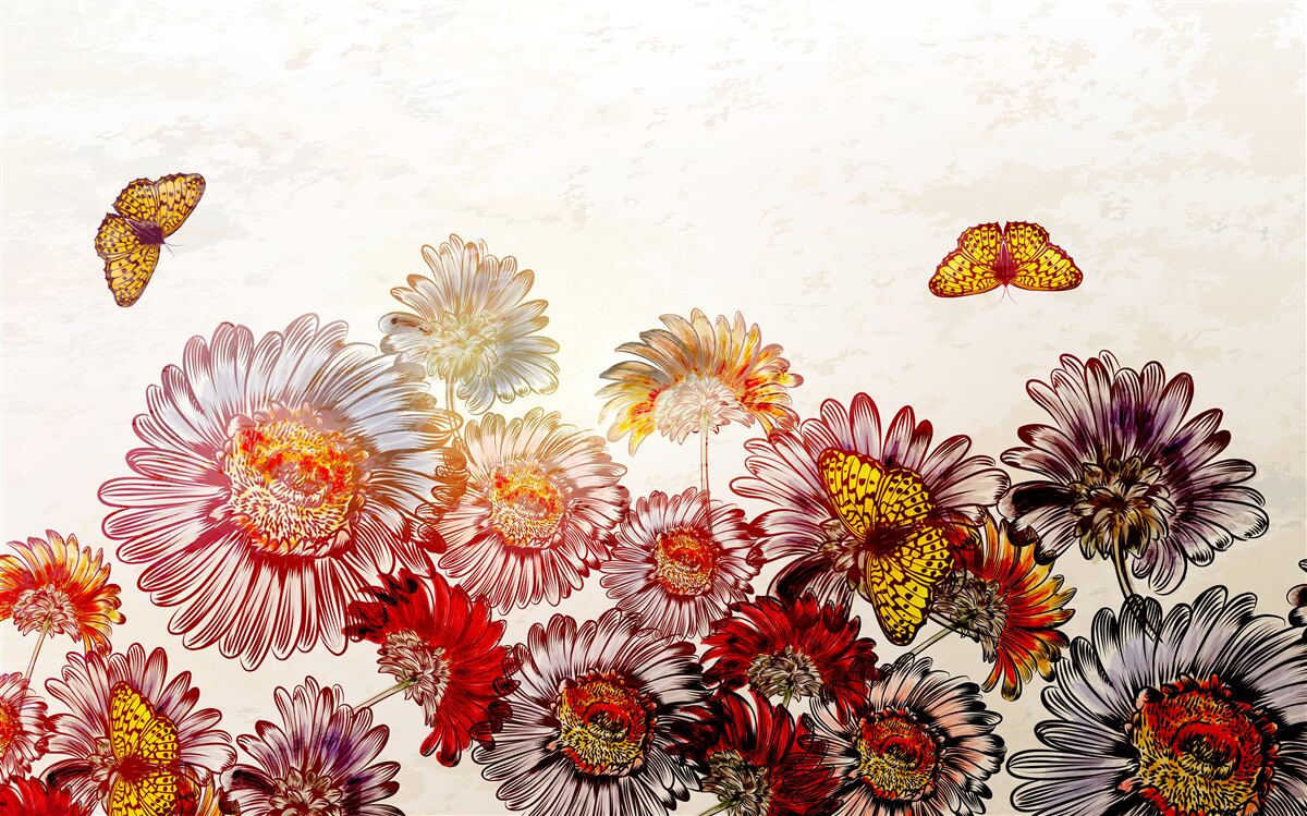 Фотошпалери яскраві квіти приваблюють метеликів