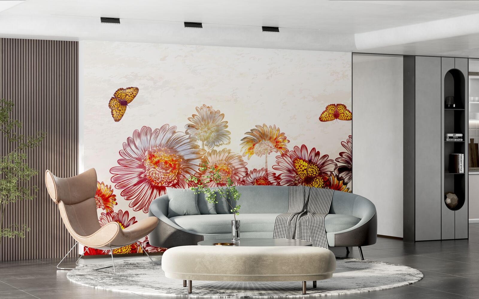 Фотошпалери яскраві квіти приваблюють метеликів