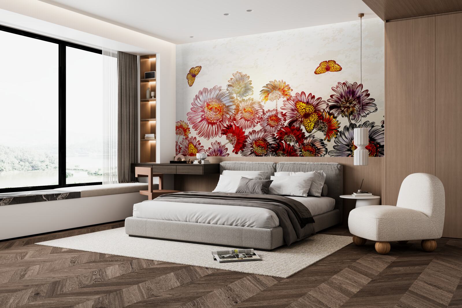 Фотошпалери яскраві квіти приваблюють метеликів