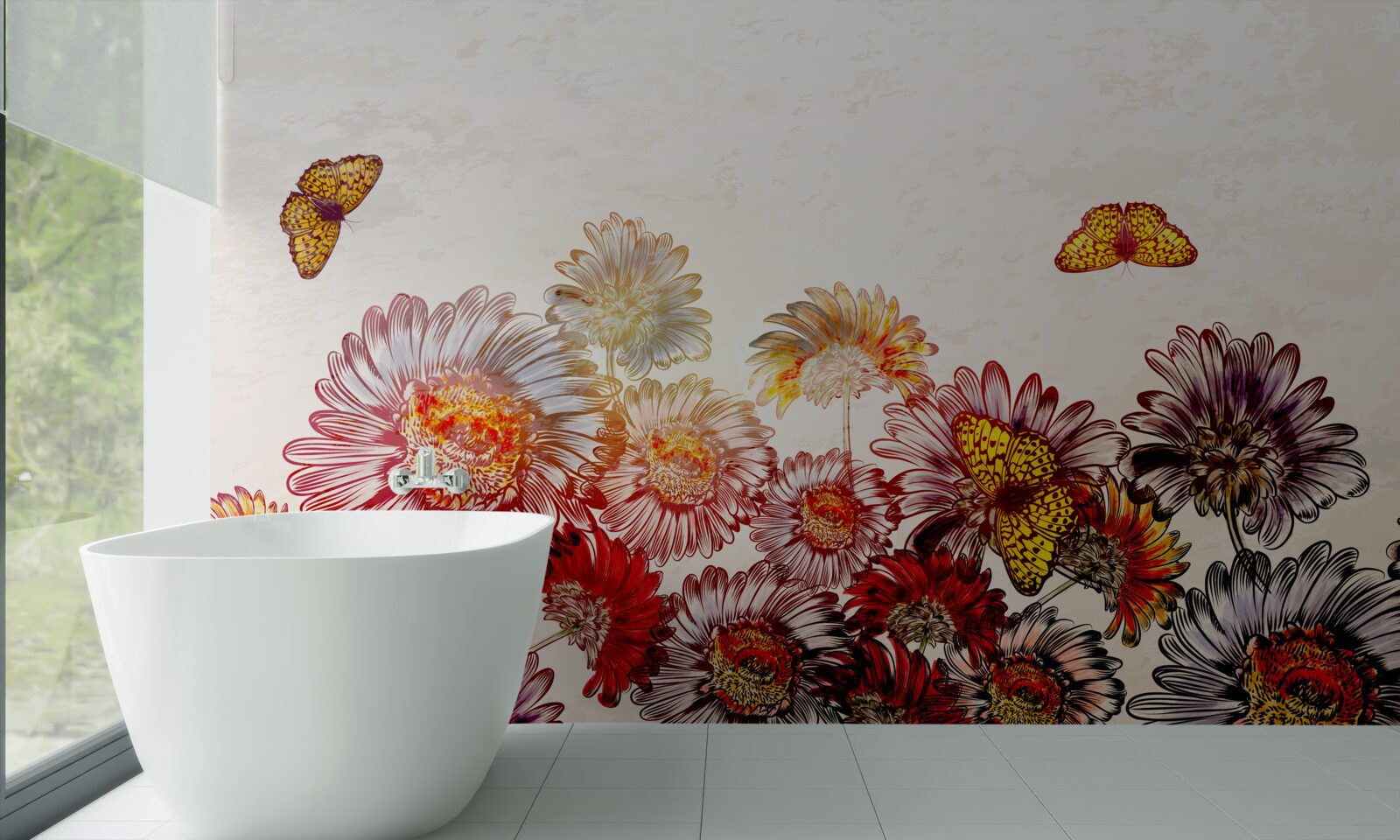 Фотошпалери яскраві квіти приваблюють метеликів