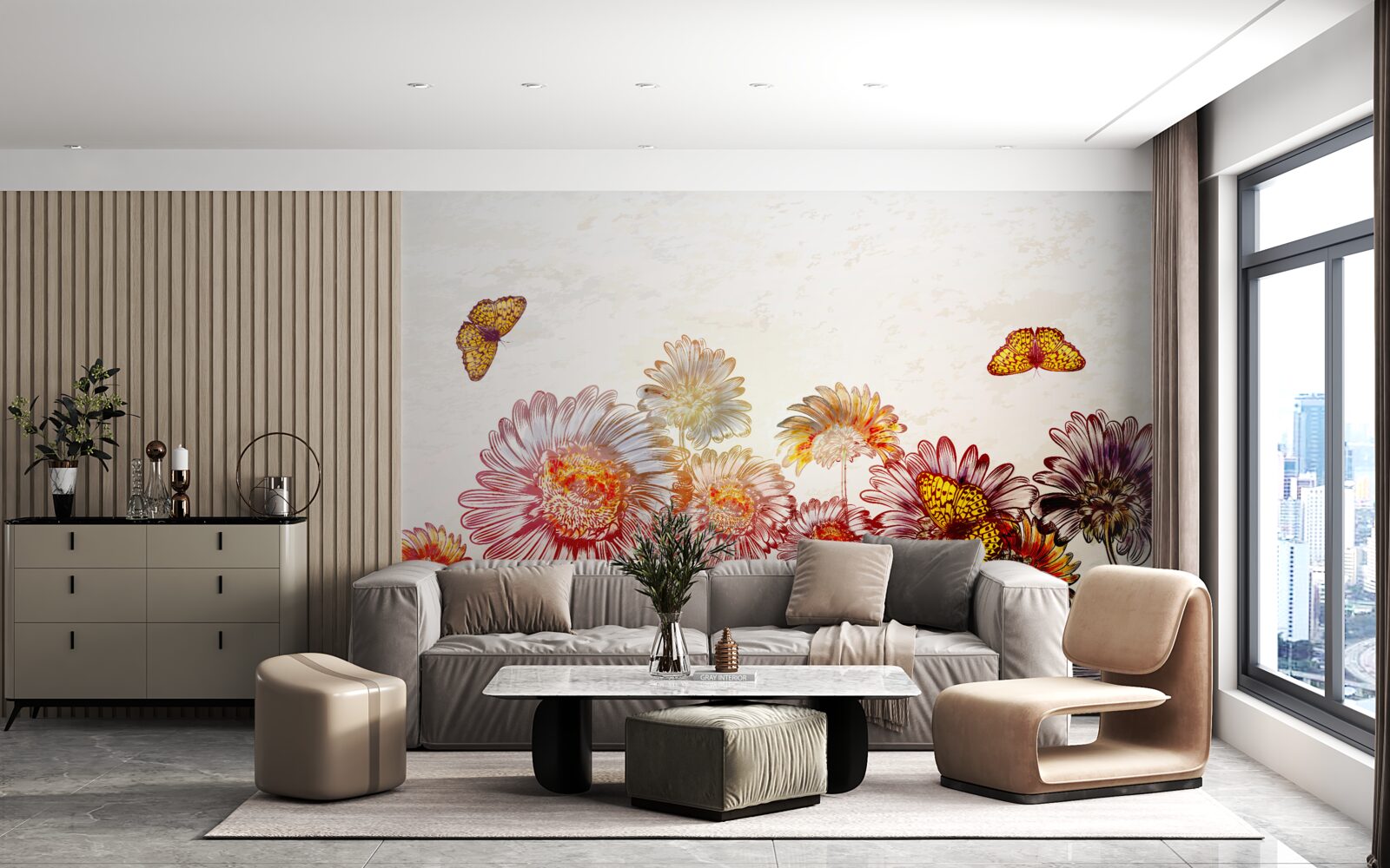 Фотошпалери яскраві квіти приваблюють метеликів