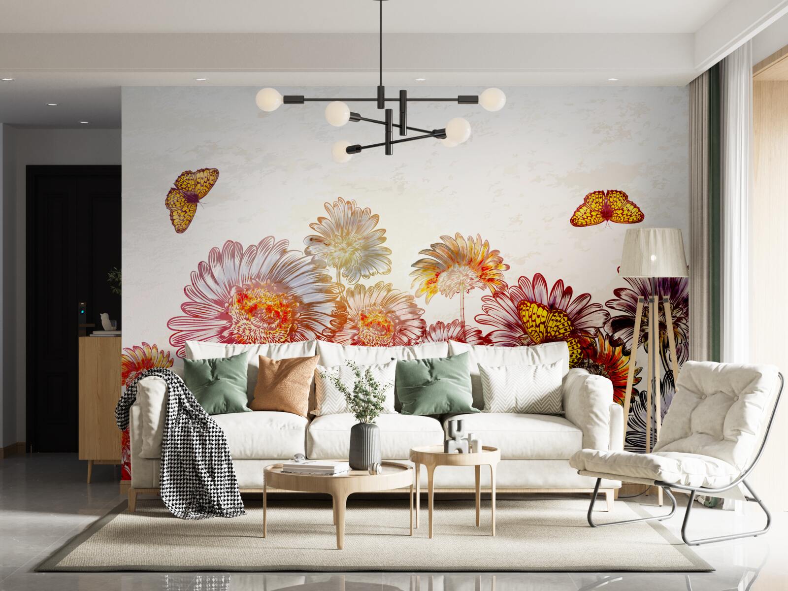 Фотошпалери яскраві квіти приваблюють метеликів