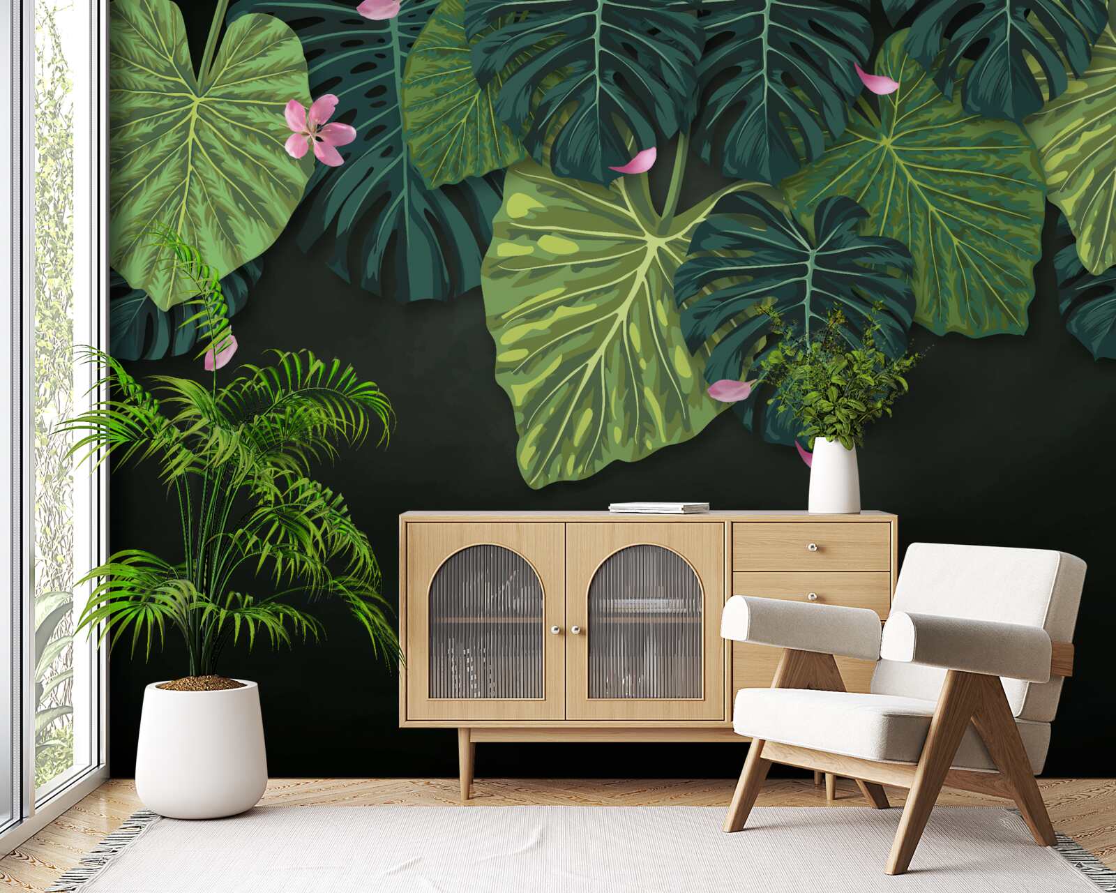 Фотошпалери тропічне листя вночі