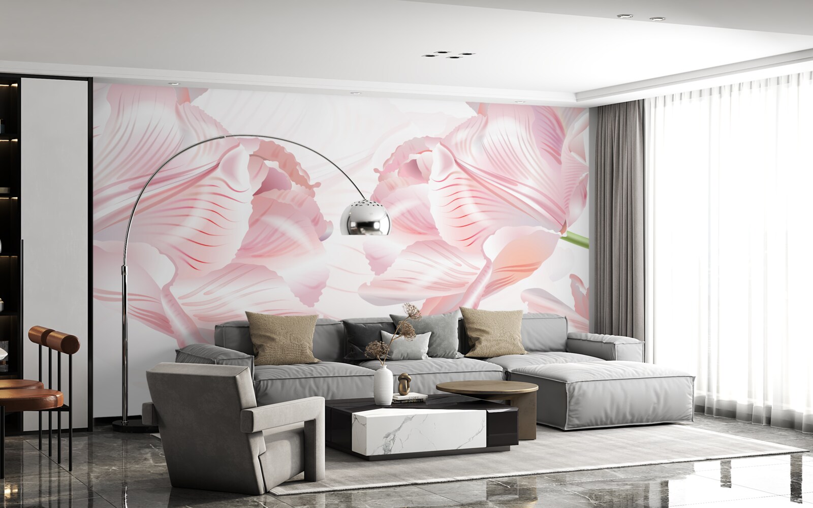 Фотошпалери рожеві тюльпани з романтичним настроєм