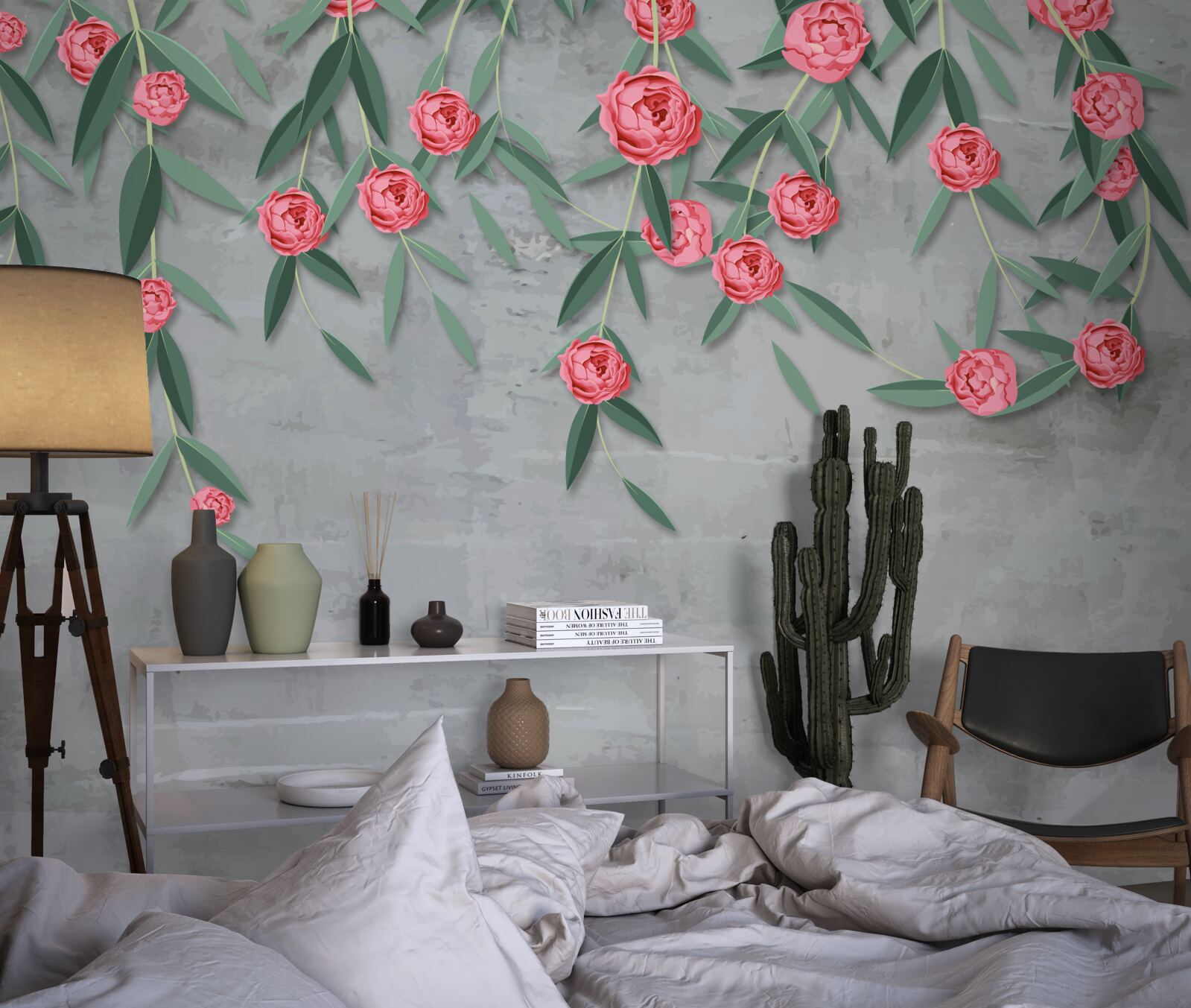 Фотошпалери квітковий ноктюрн у рожевому кольорі