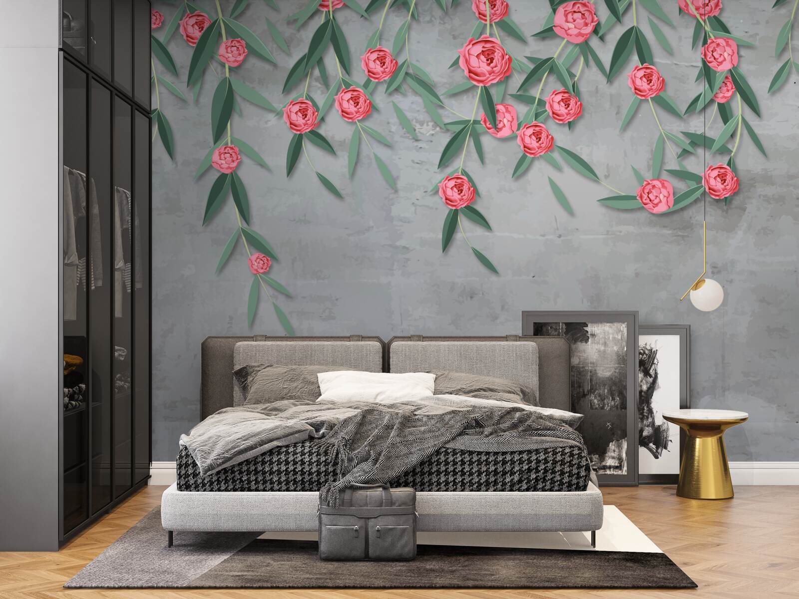 Фотошпалери квітковий ноктюрн у рожевому кольорі