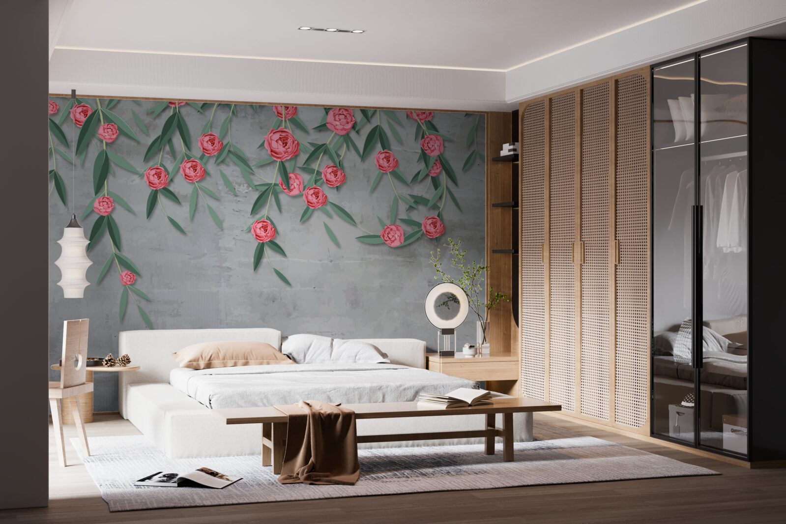 Фотошпалери квітковий ноктюрн у рожевому кольорі