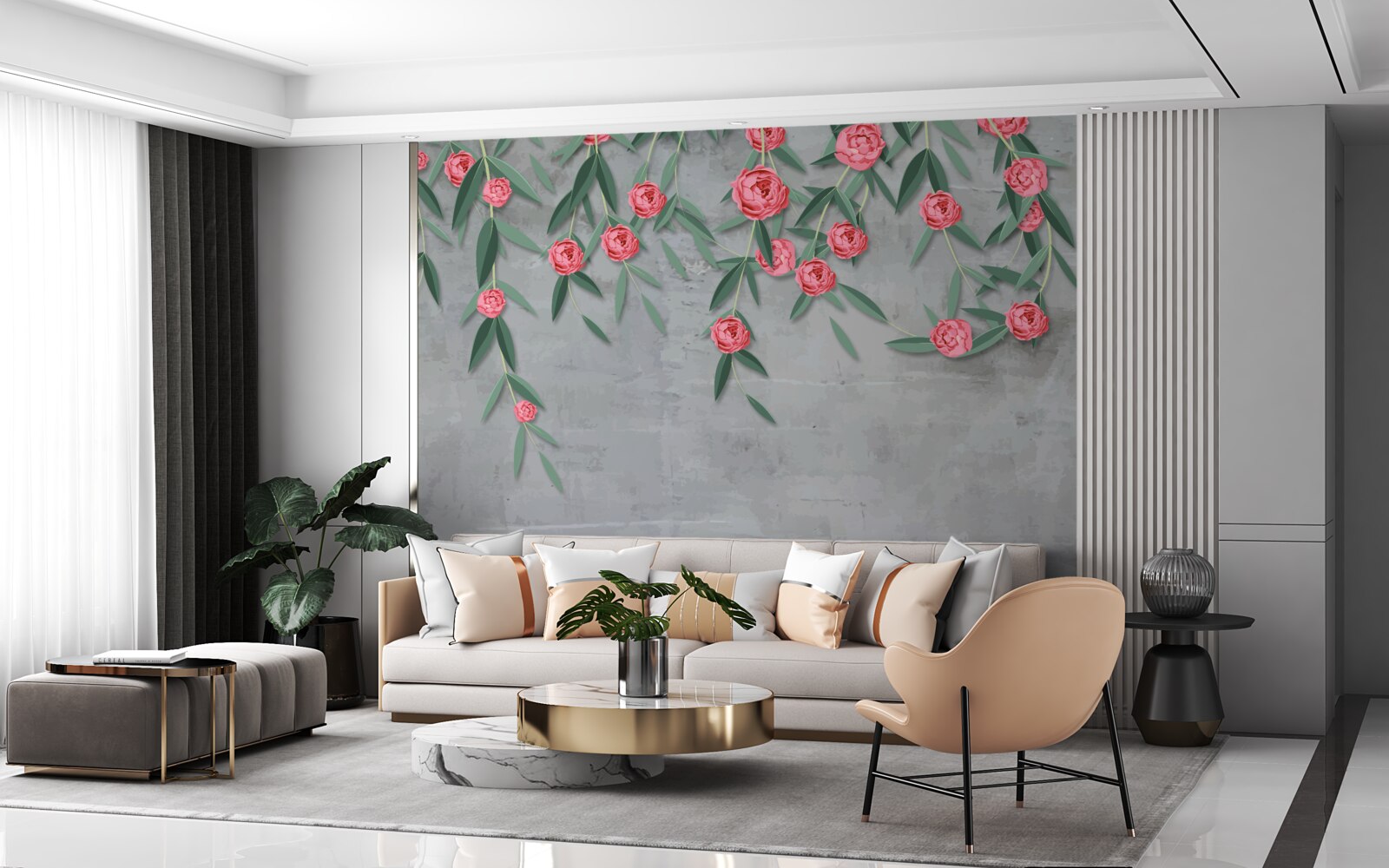 Фотошпалери квітковий ноктюрн у рожевому кольорі