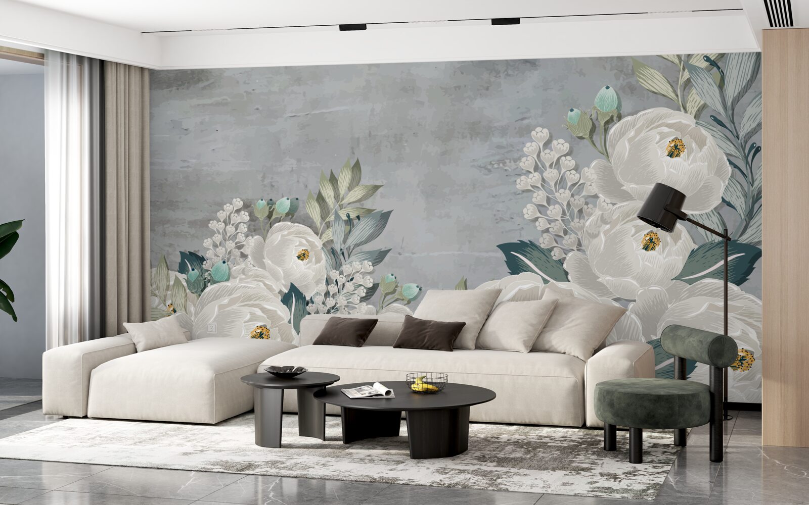 Фотошпалери білі півонії опівночі