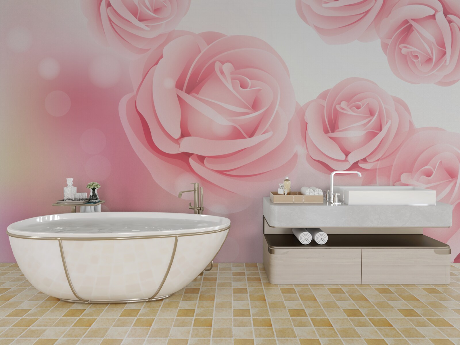 Фотошпалери ніжні квіти троянди в рожевому відтінку