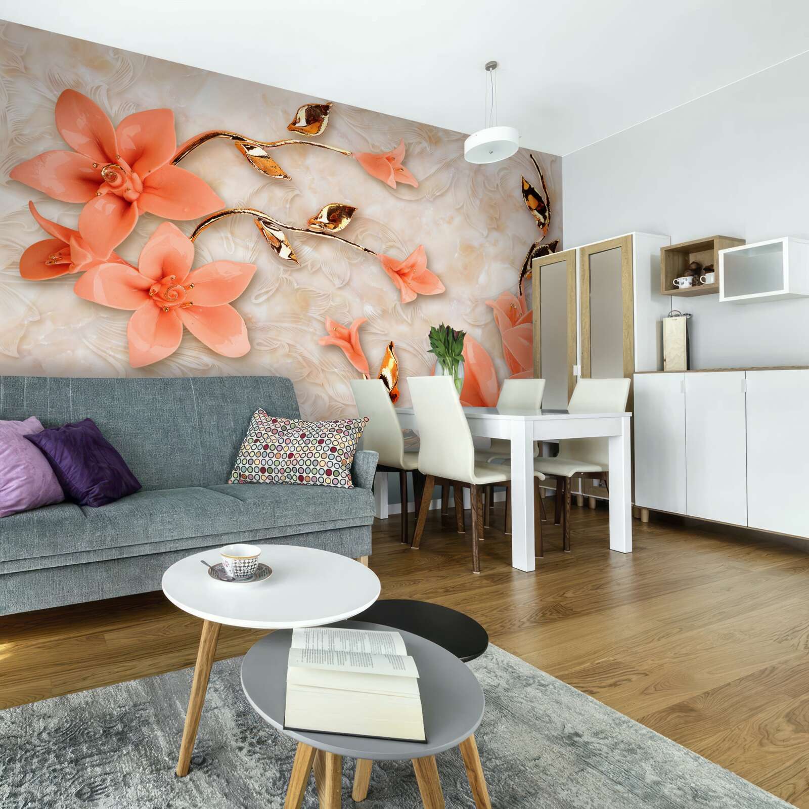 Фотошпалери магнолія, квітуча в персикових відтінках