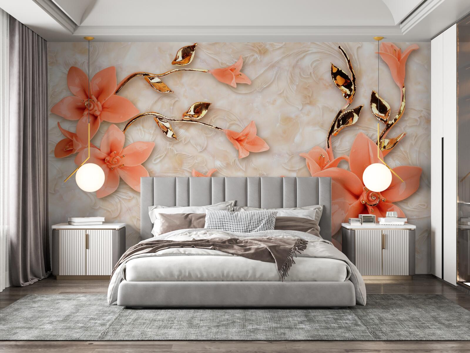 Фотошпалери магнолія, квітуча в персикових відтінках