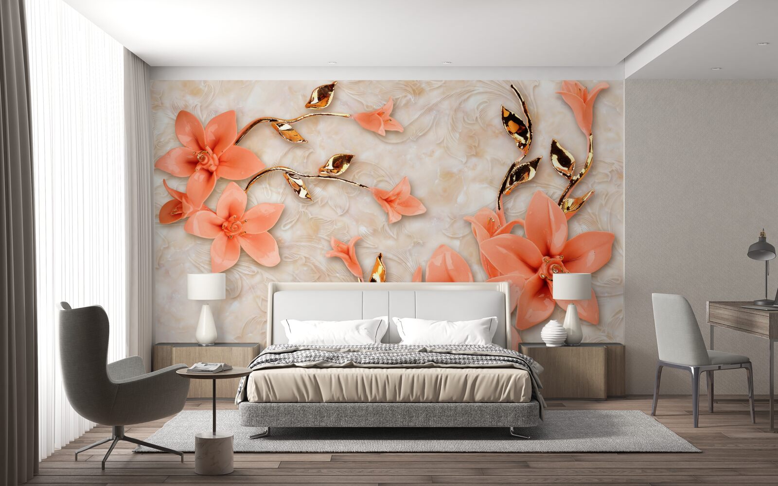 Фотошпалери магнолія, квітуча в персикових відтінках