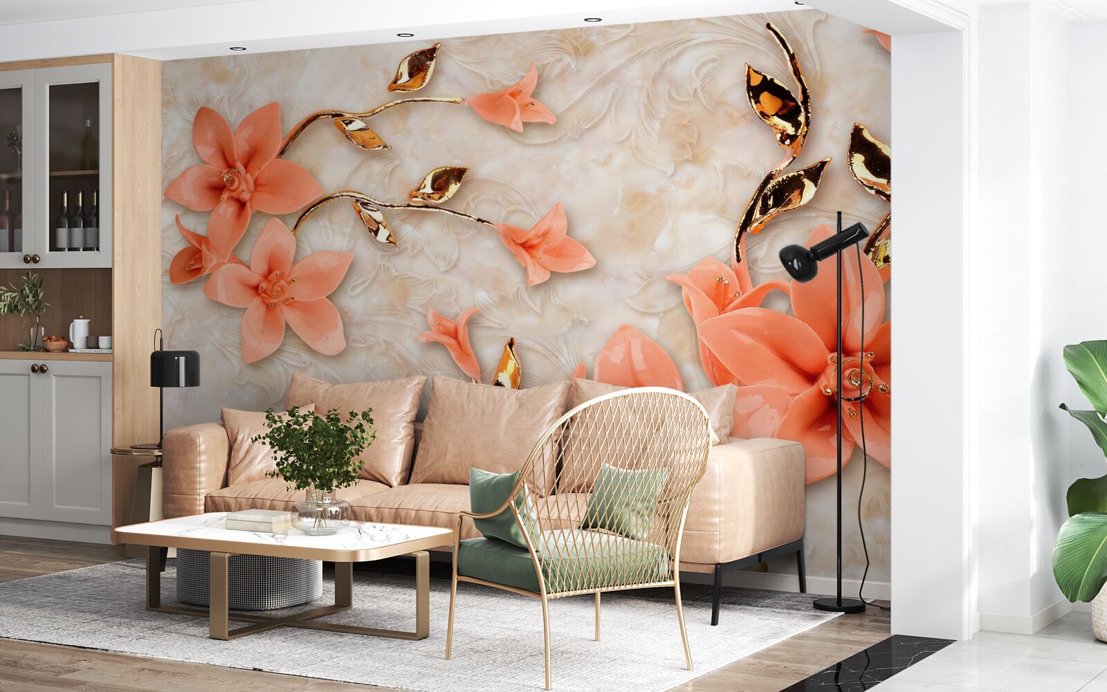 Фотошпалери магнолія, квітуча в персикових відтінках