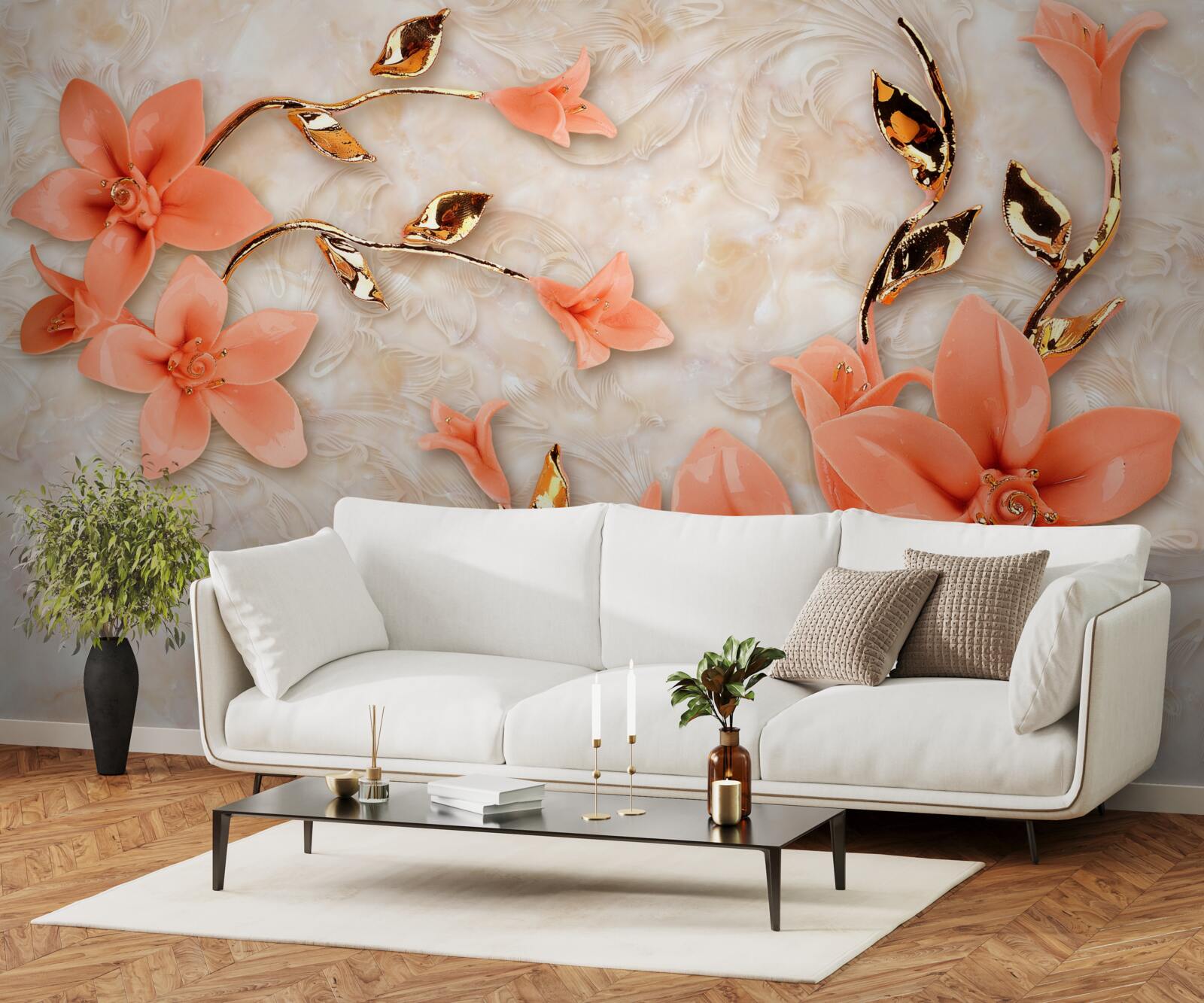 Фотошпалери магнолія, квітуча в персикових відтінках