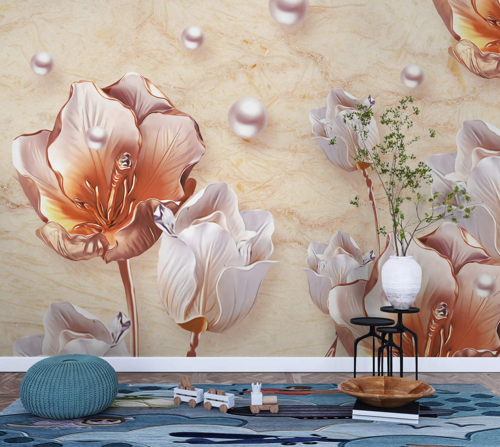 Фотошпалери блискучі циркони, яскраві намистини та вишукані квіти