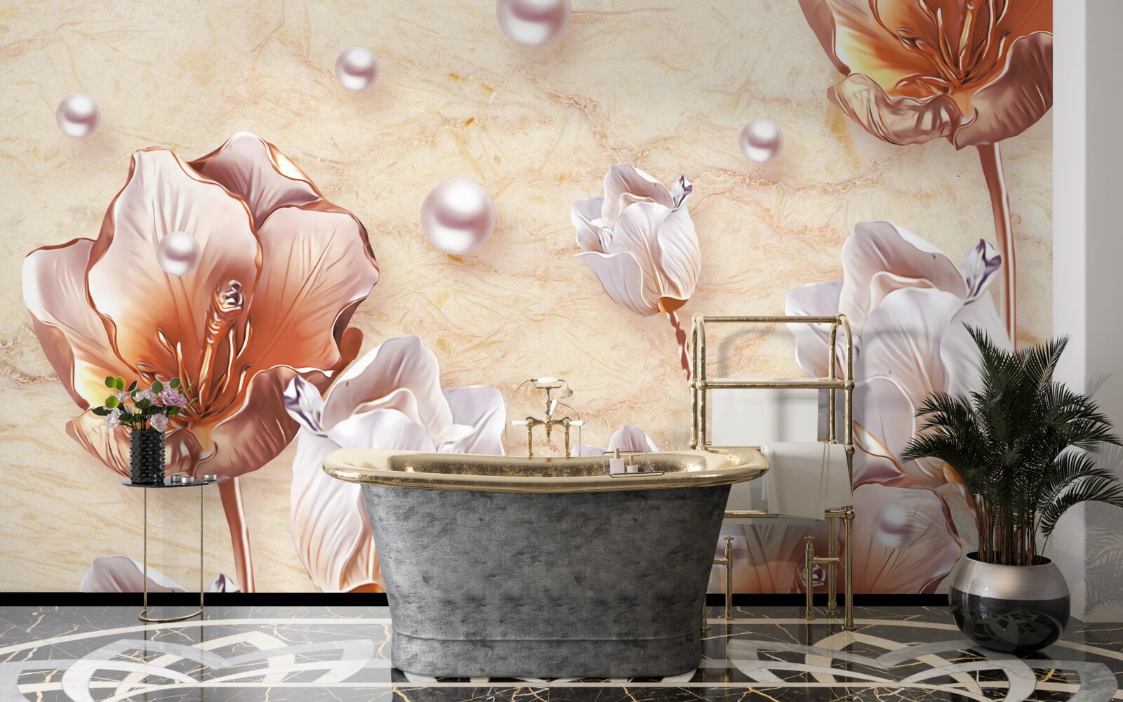 Фотошпалери блискучі циркони, яскраві намистини та вишукані квіти