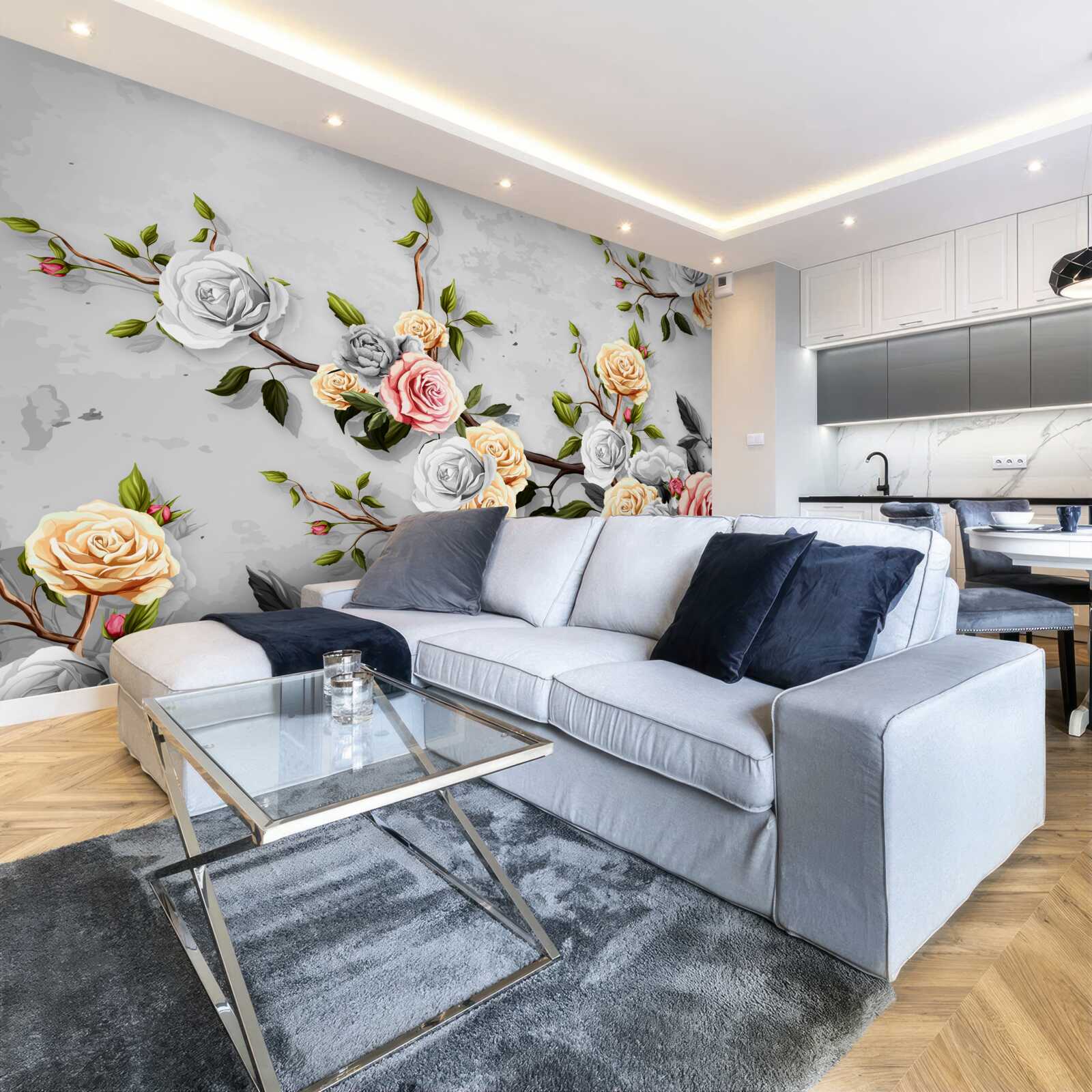 Фотошпалери рожеві гілки у вінтажному стилі