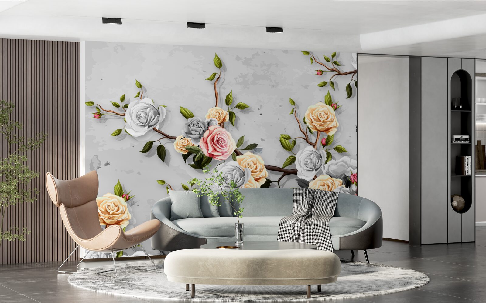 Фотошпалери рожеві гілки у вінтажному стилі