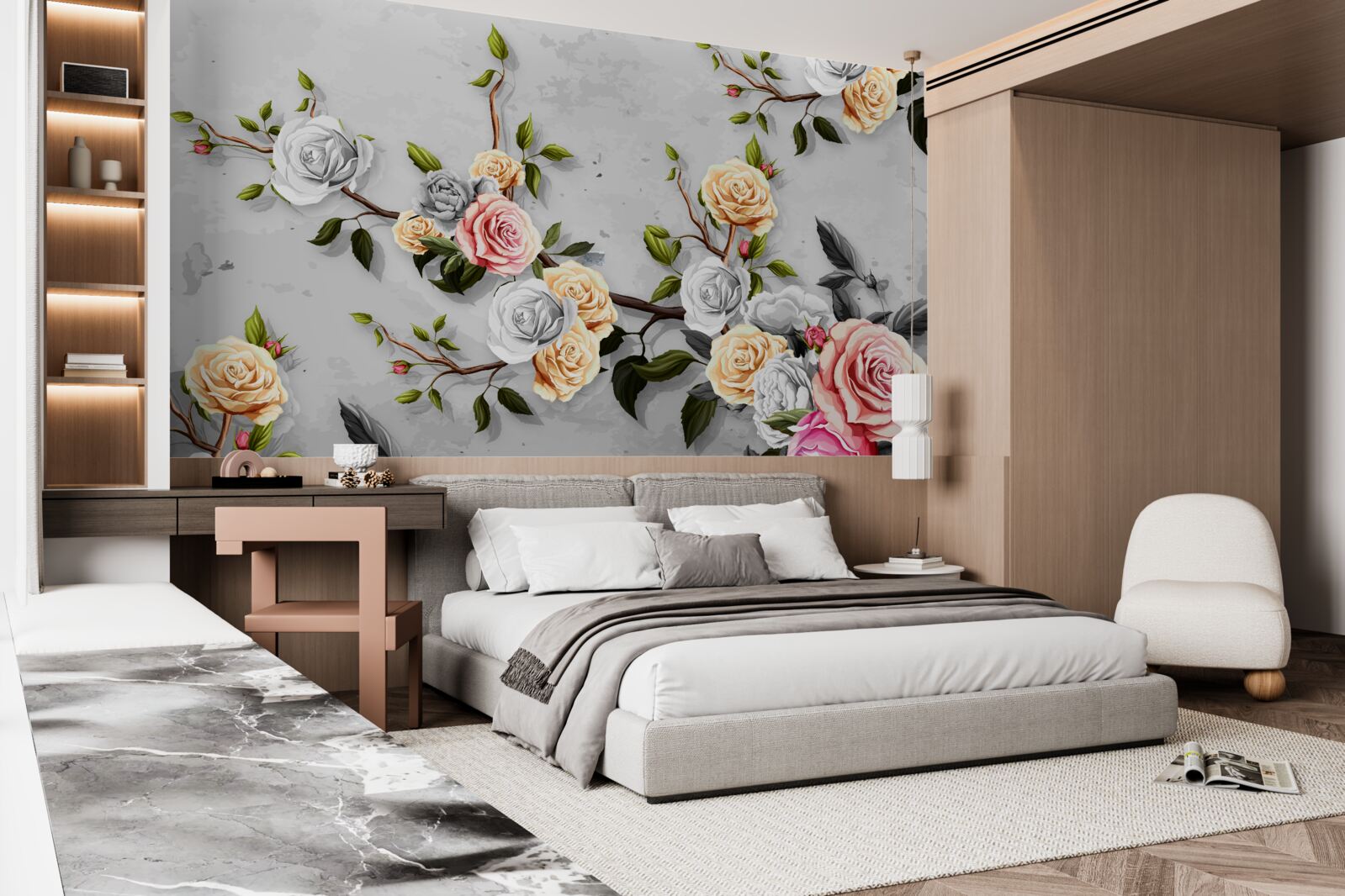 Фотошпалери рожеві гілки у вінтажному стилі