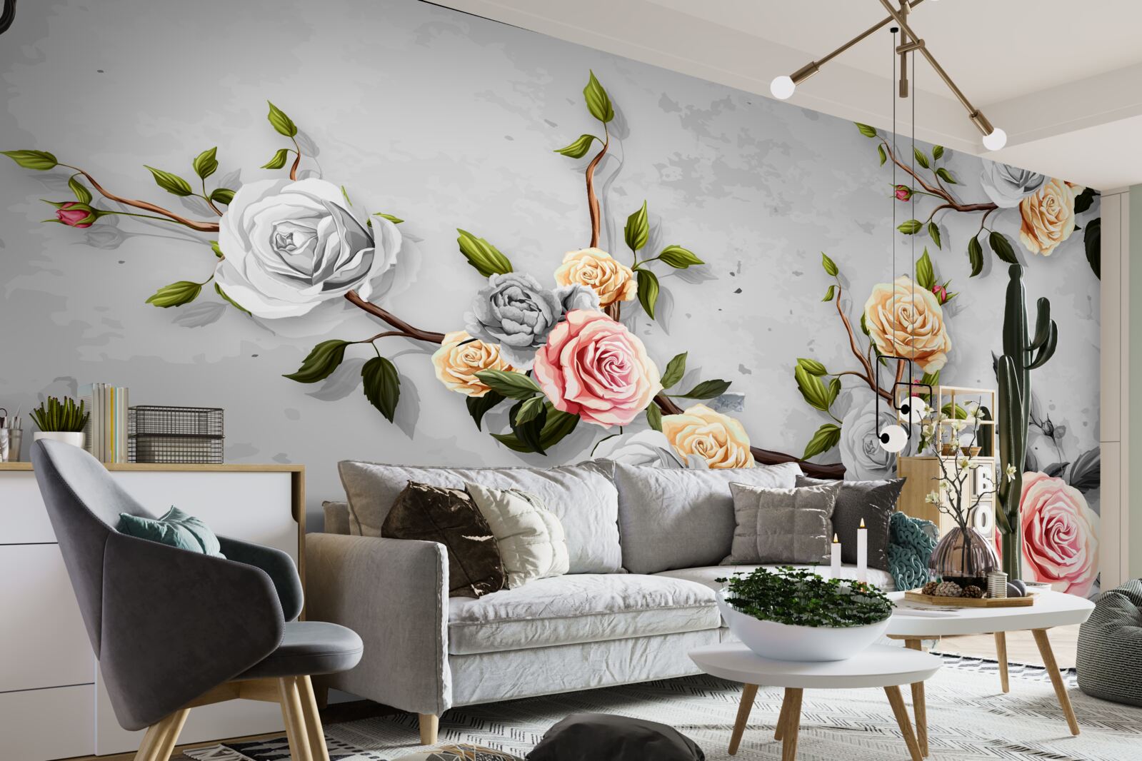 Фотошпалери рожеві гілки у вінтажному стилі