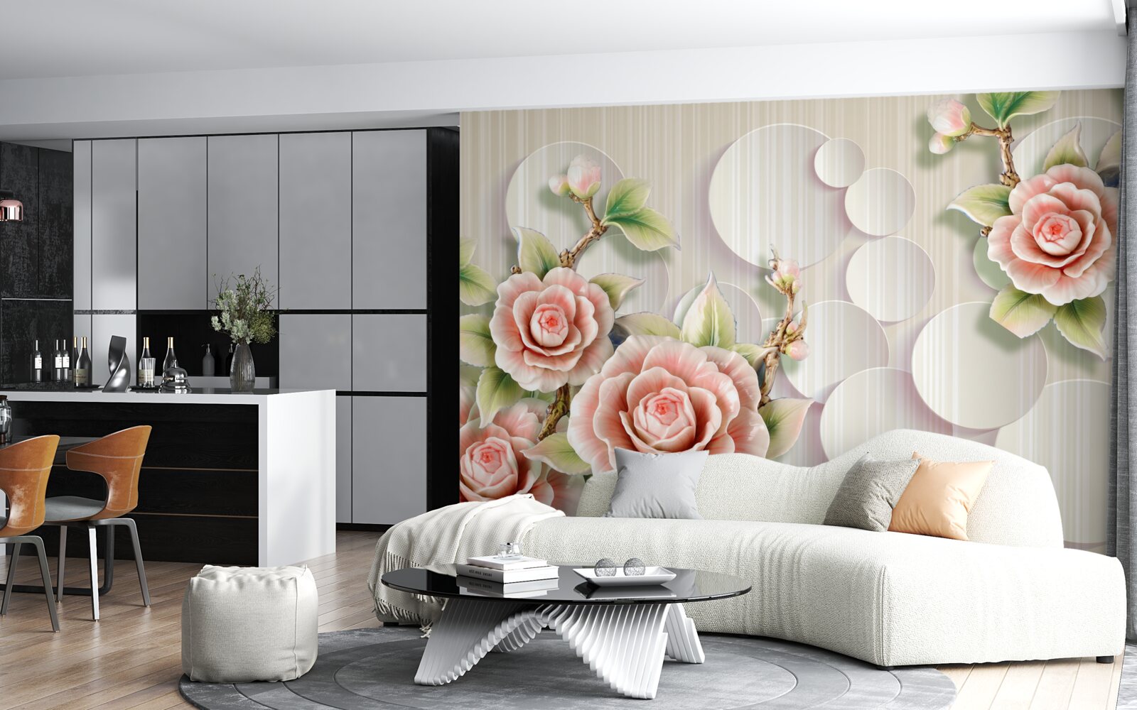 Фотошпалери яскравий фон, прикрашений ніжною трояндою чайного кольору