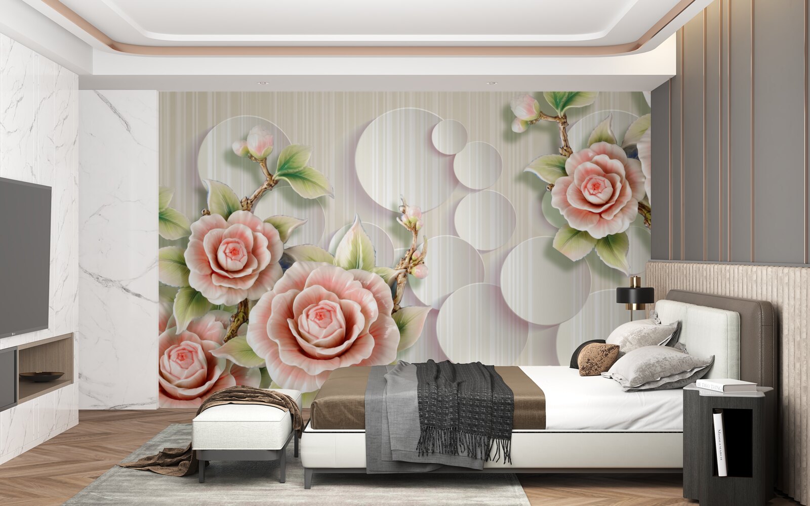 Фотошпалери яскравий фон, прикрашений ніжною трояндою чайного кольору