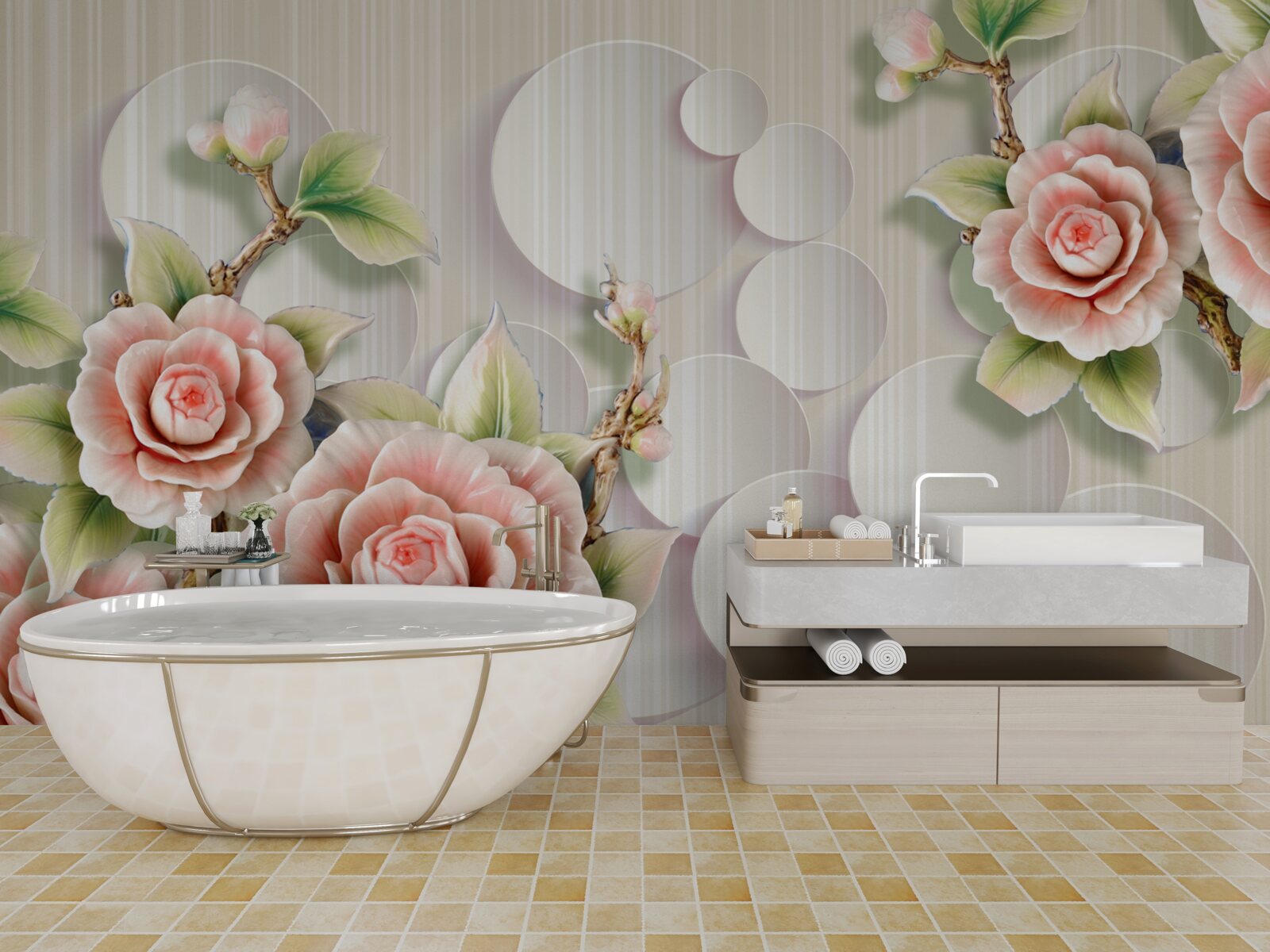 Фотошпалери яскравий фон, прикрашений ніжною трояндою чайного кольору