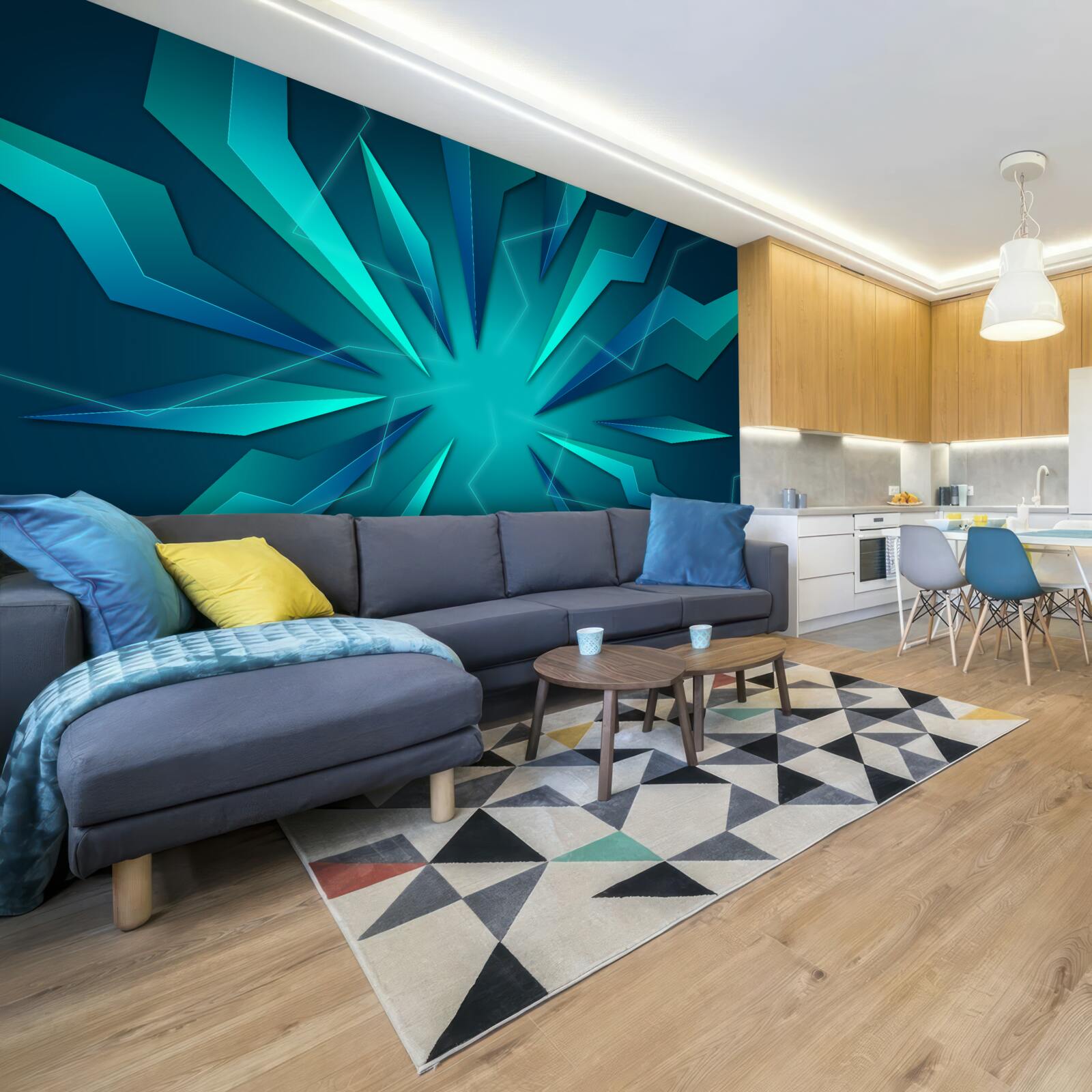 Фотошпалери вигини хвиль блакитного та бірюзового кольорів