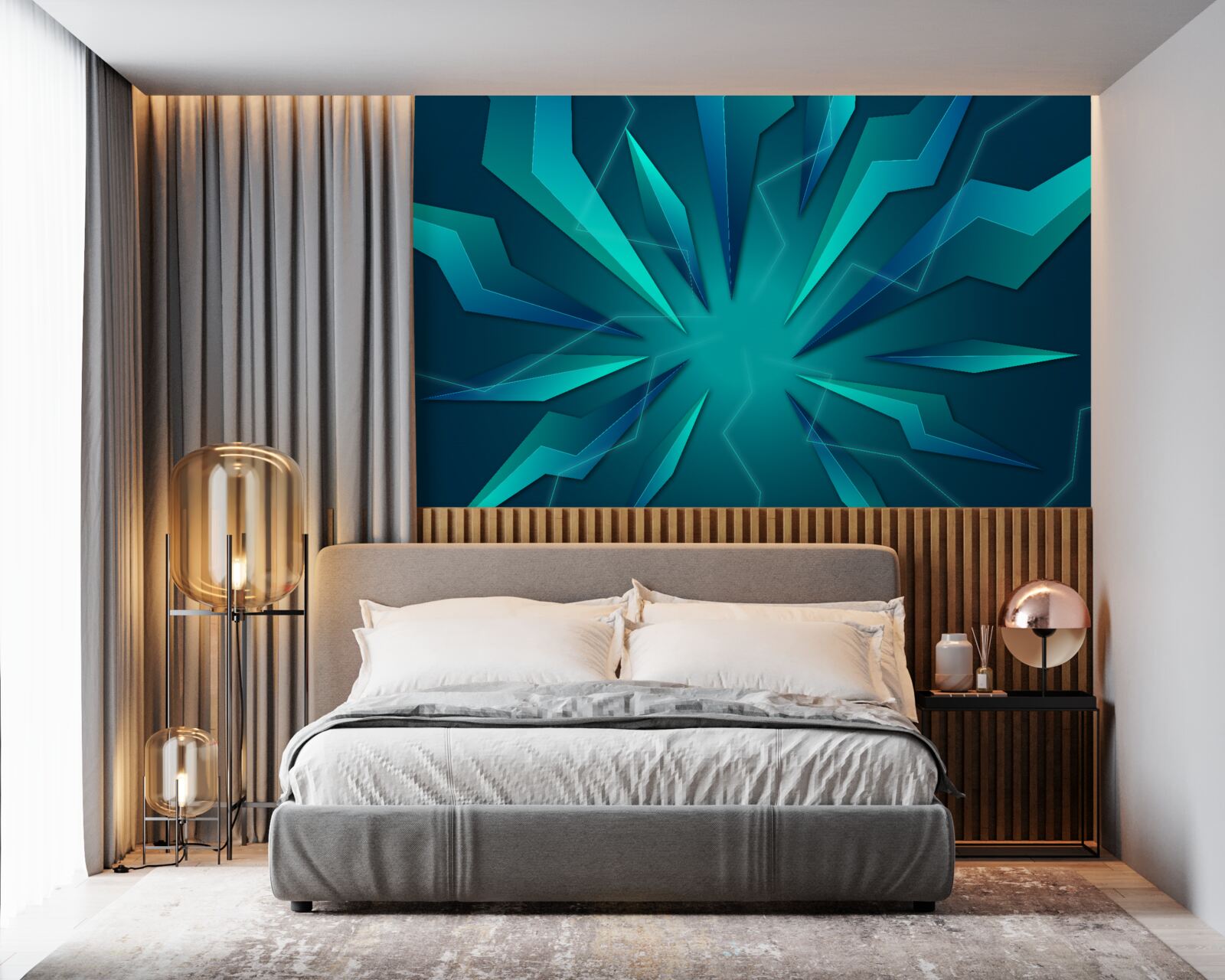 Фотошпалери вигини хвиль блакитного та бірюзового кольорів