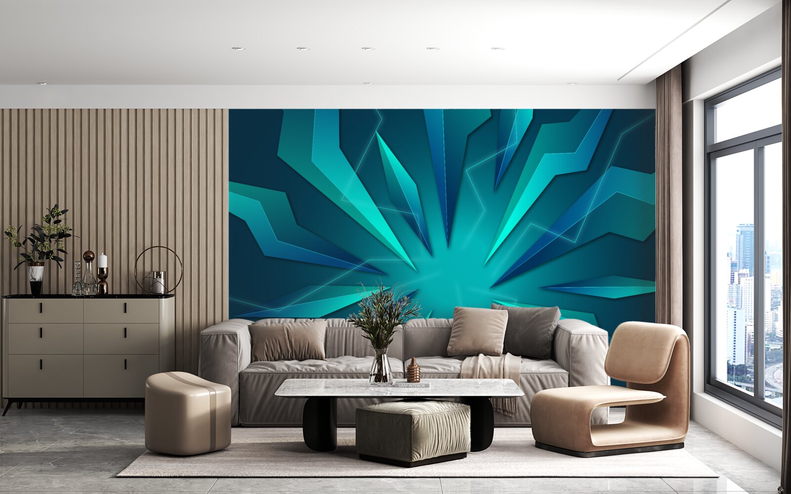 Фотошпалери вигини хвиль блакитного та бірюзового кольорів