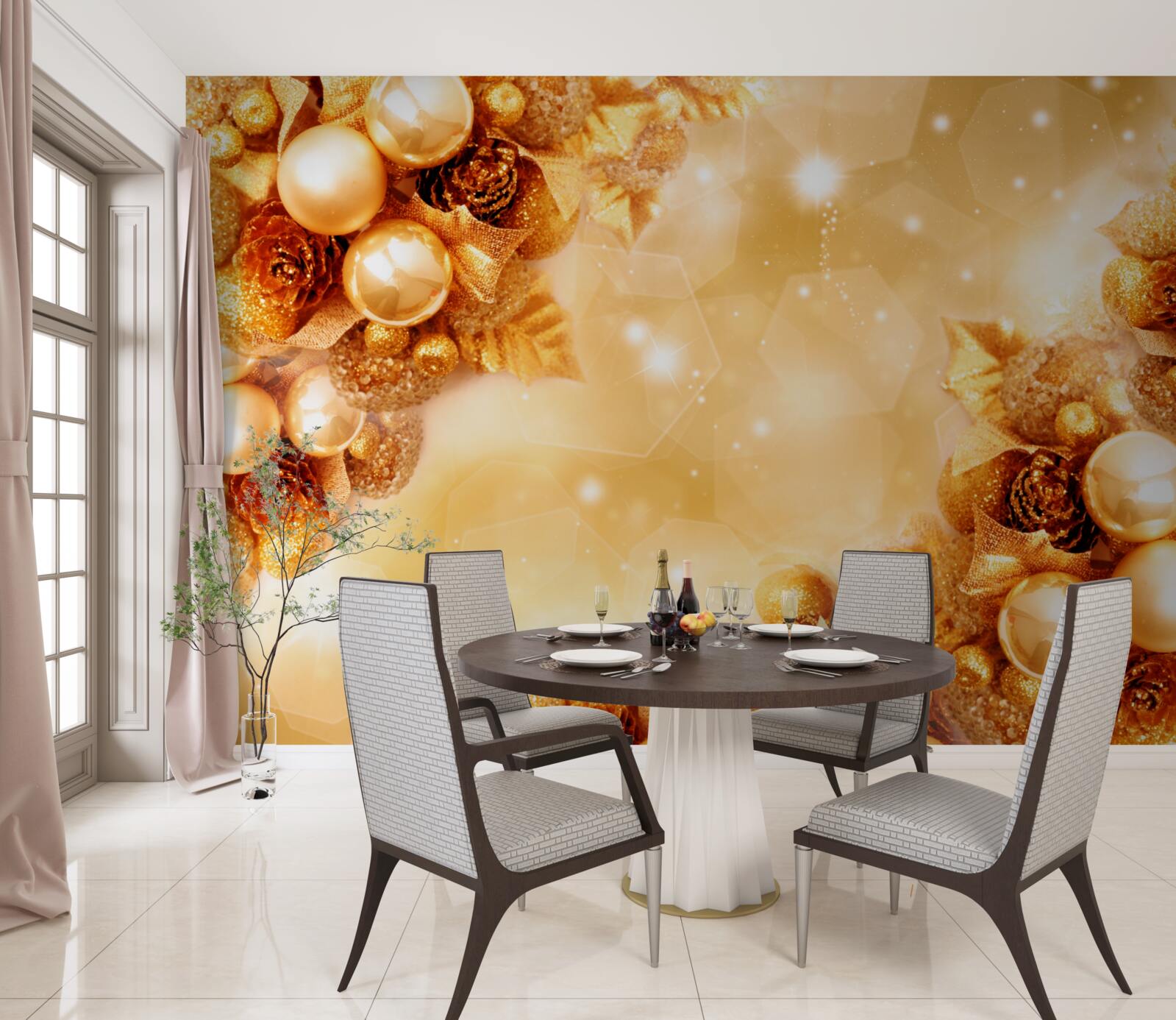 Фотошпалери золоті перлини на золотому листі