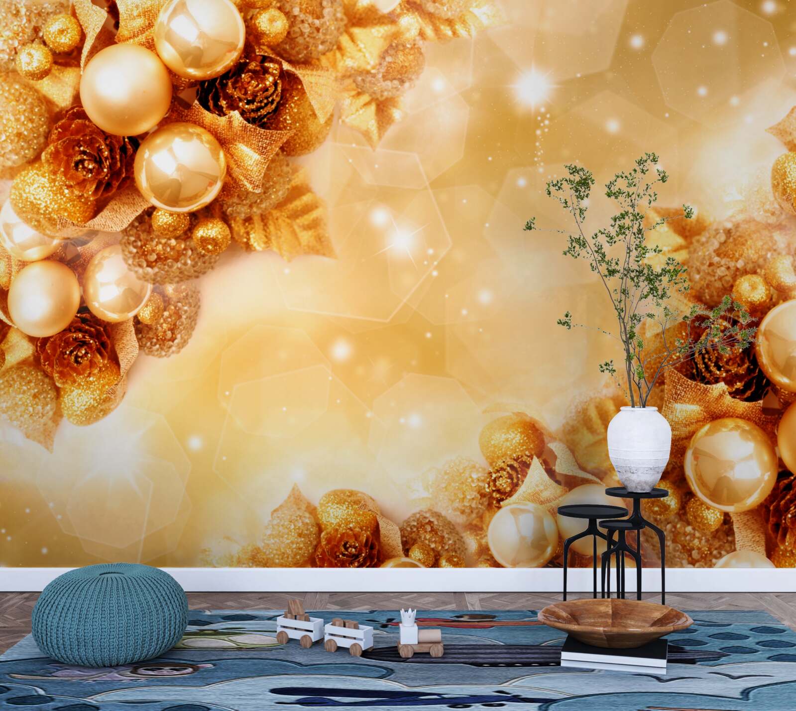 Фотошпалери золоті перлини на золотому листі