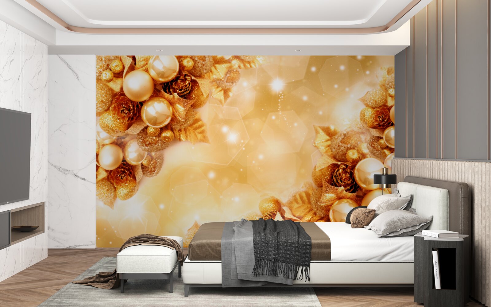 Фотошпалери золоті перлини на золотому листі