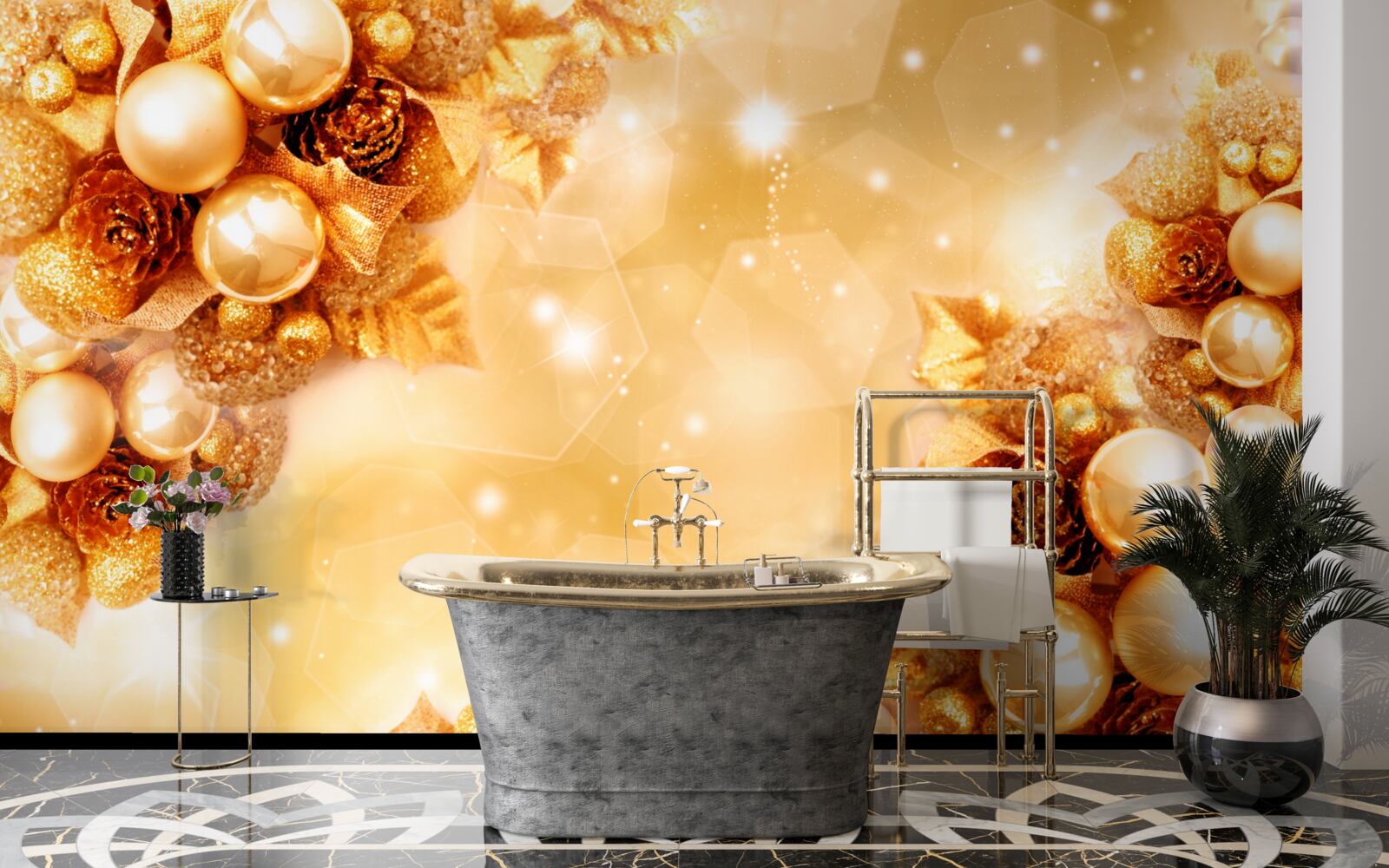 Фотошпалери золоті перлини на золотому листі