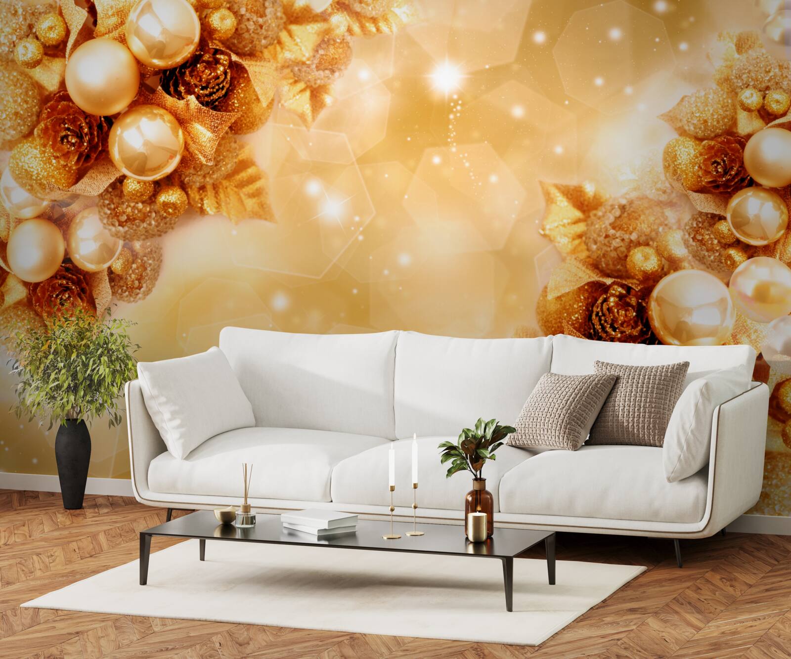 Фотошпалери золоті перлини на золотому листі