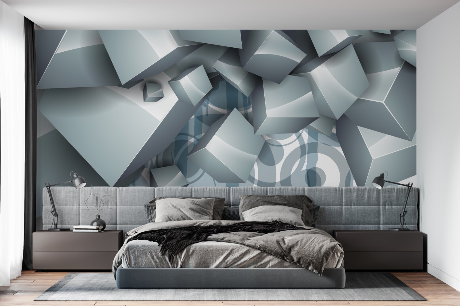 Фотошпалери сірі оптичні кубики