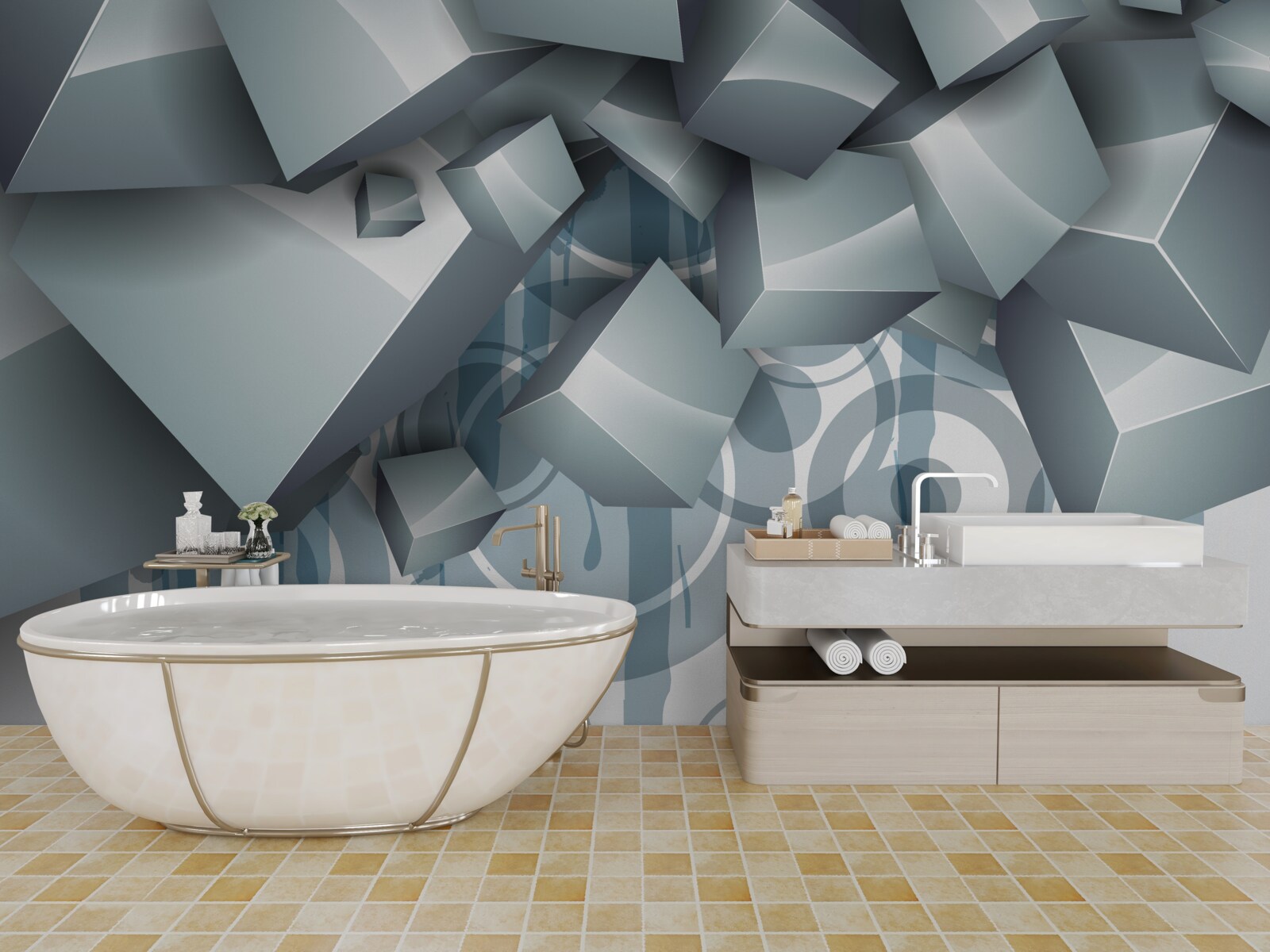 Фотошпалери сірі оптичні кубики