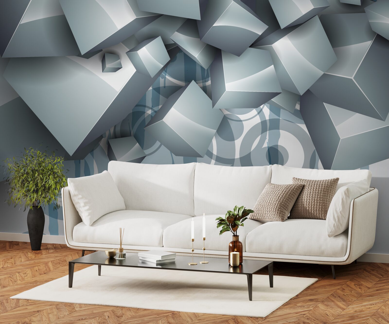 Фотошпалери сірі оптичні кубики