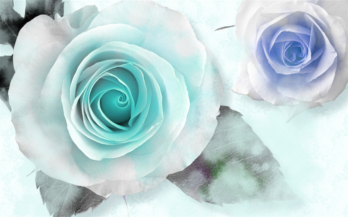 Фотошпалери троянди у відтінках синього та зеленого