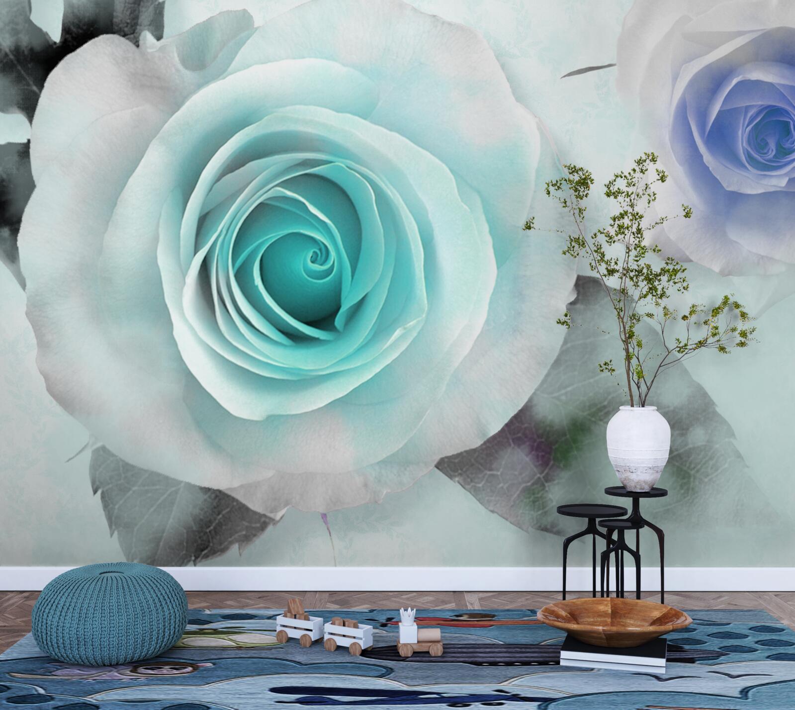 Фотошпалери троянди у відтінках синього та зеленого