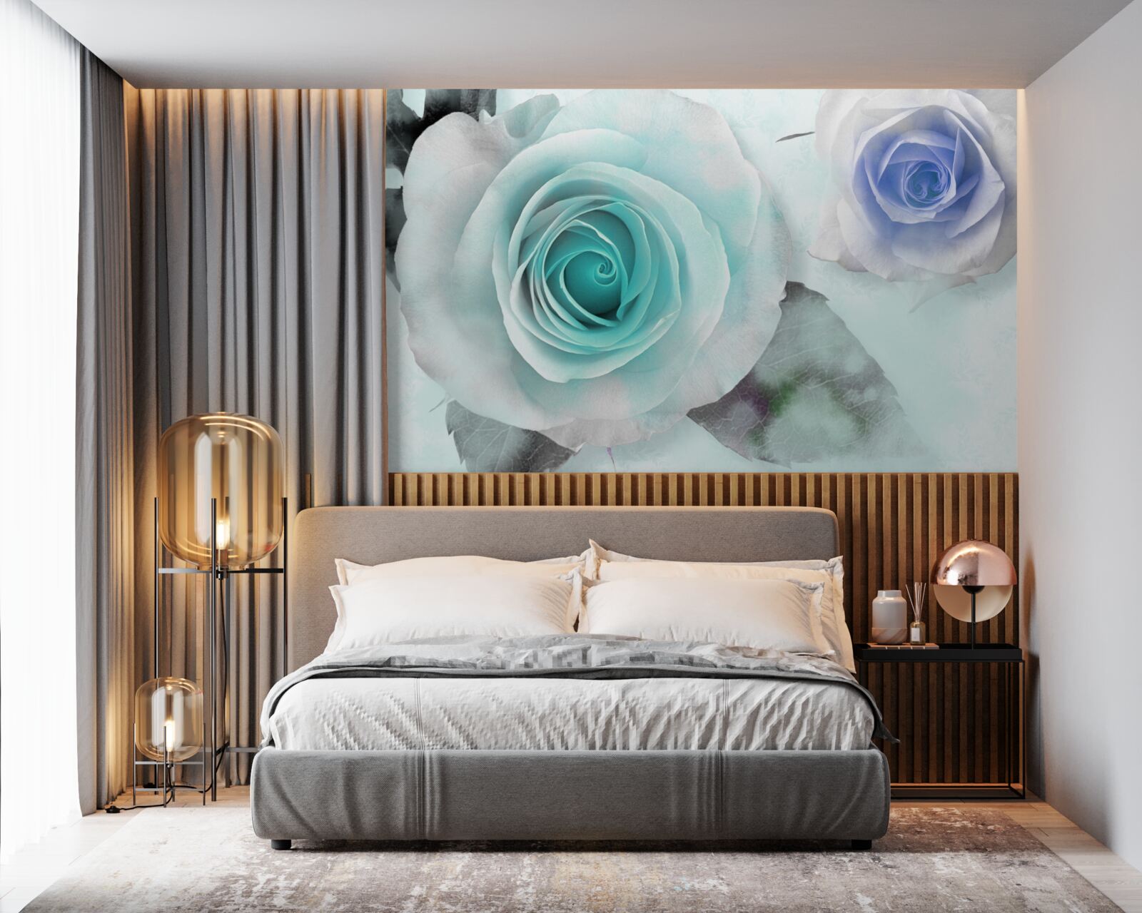 Фотошпалери троянди у відтінках синього та зеленого